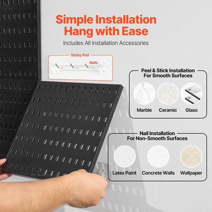 Modular Plastic Pegboard Kit, 0.28 x 0.28 m, 4 Panels, Black, Heavy Duty