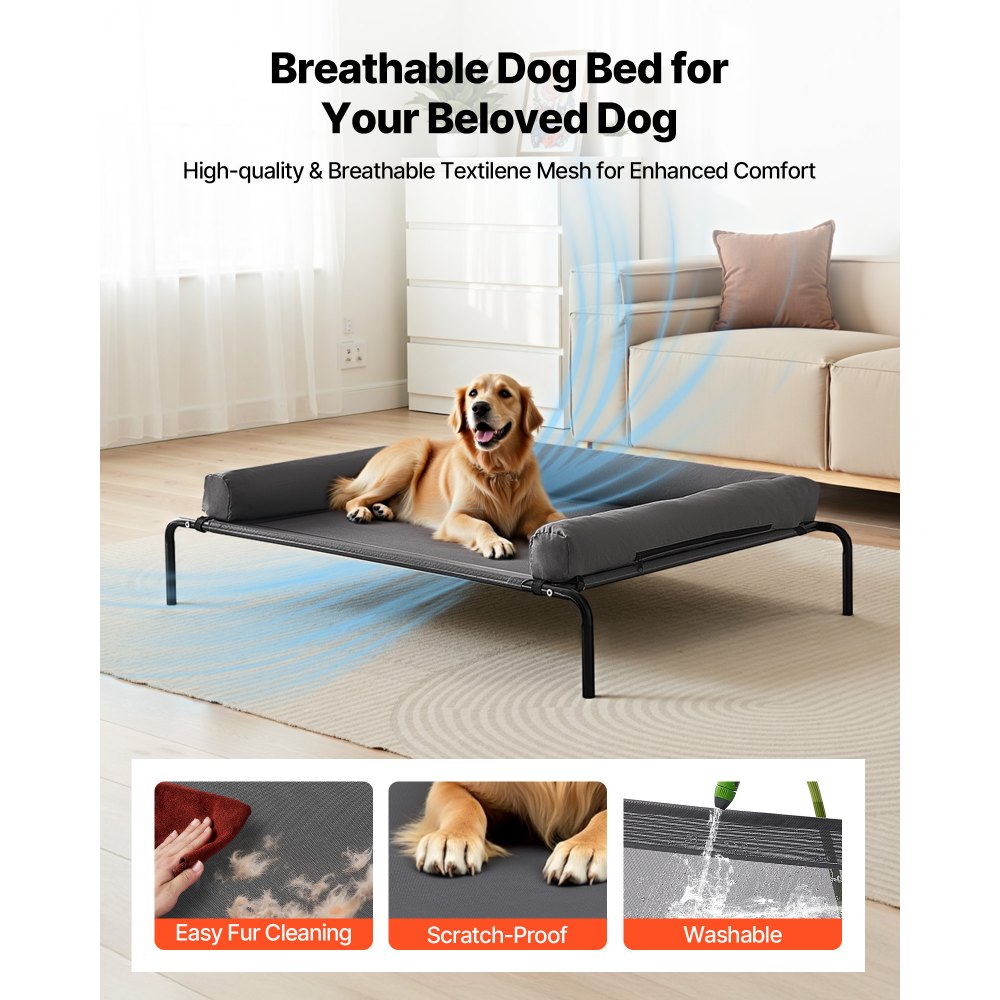 VEVOR Elevated Dog Bed for Large Dog Portable Raised Dog Cot with Pillow XL Gray
