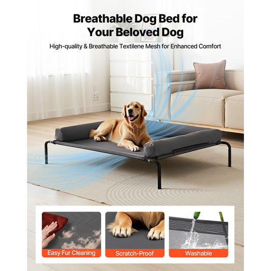 VEVOR Elevated Dog Bed for Large Dog Portable Raised Dog Cot with Pillow XL Gray