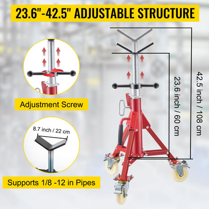 VEVOR Pipe Stand, Pipe Jack Stand, V Head Pipe Stand Adjustable Height 23.6-42.5