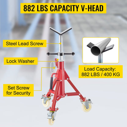 Adjustable V-Head Pipe Stand with Casters, 23.6-42.5 m Height, 400 kg Capacity