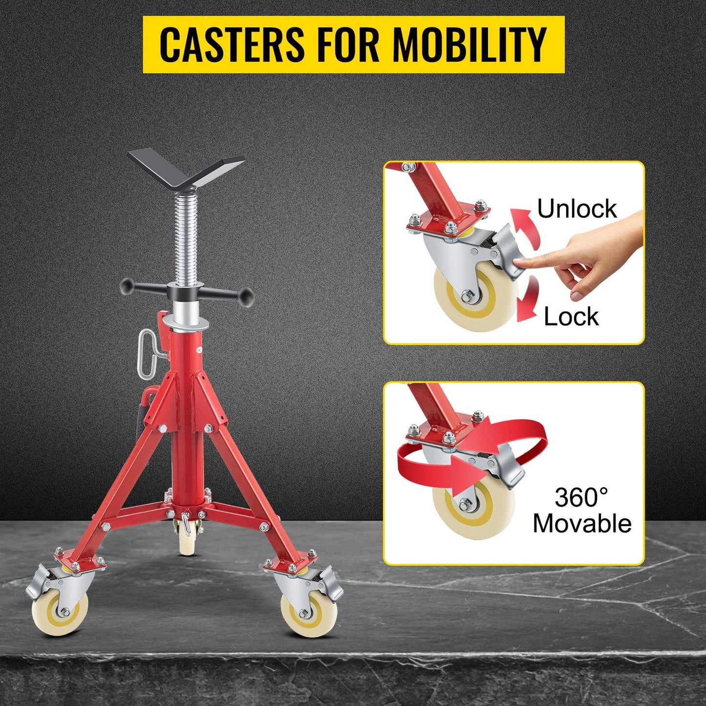 Adjustable V-Head Pipe Stand with Casters, 23.6-42.5 m Height, 400 kg Capacity