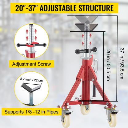 VEVOR Pipe Stand, Pipe Jack Stand, V Head Pipe Stand Adjustable Height 20-37 Inch,