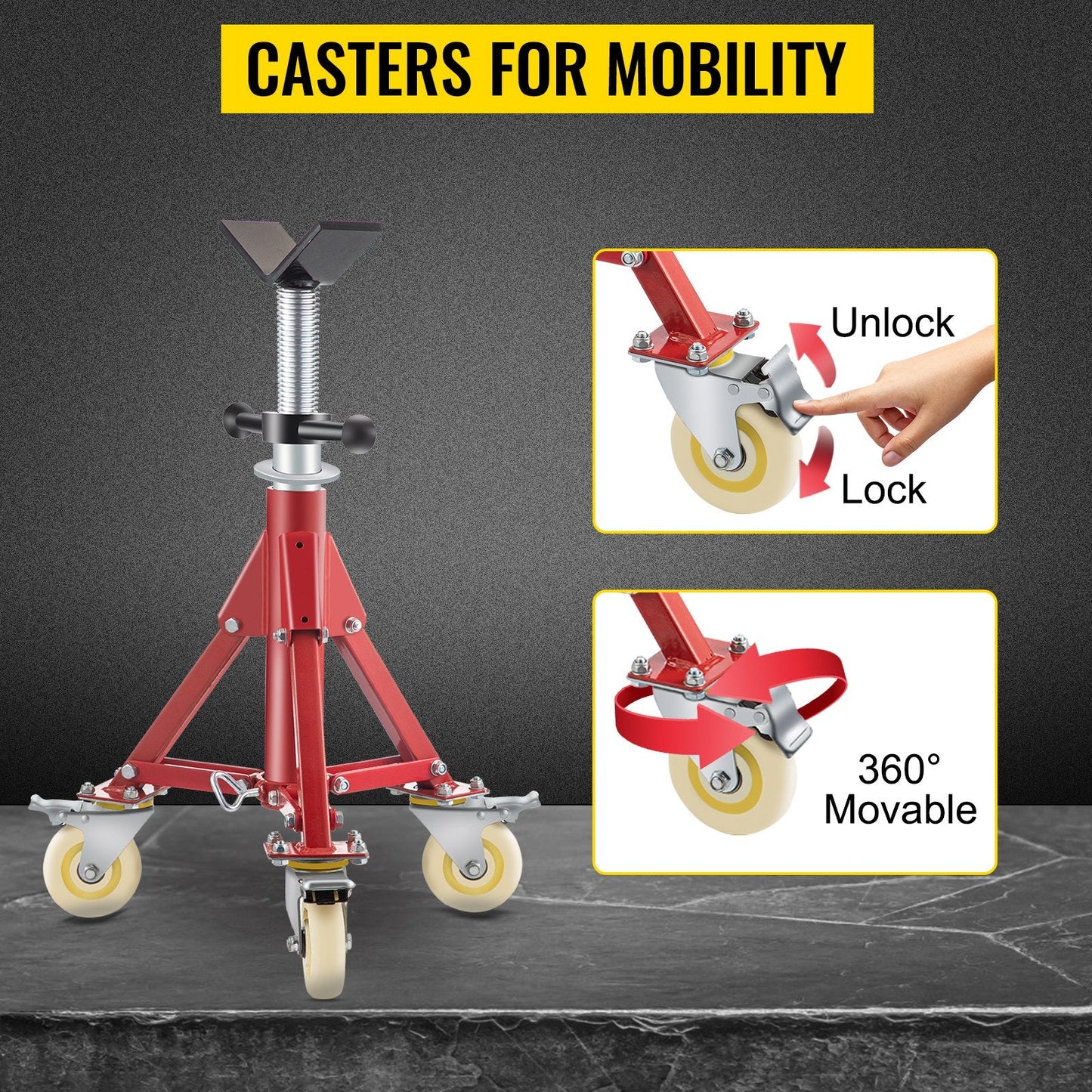Adjustable Steel Pipe Stand with V-Head and Casters, 400kg Capacity, 0.5-1m Height