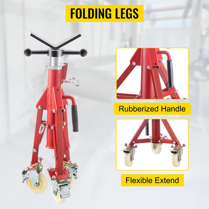 Adjustable Steel Pipe Stand with V-Head and Casters, 400kg Capacity, 0.5-1m Height