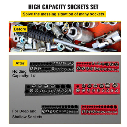 6-Pack Magnetic Socket Organizers, Metric & SAE, 1.27m, 0.95m, 0.64m Drive