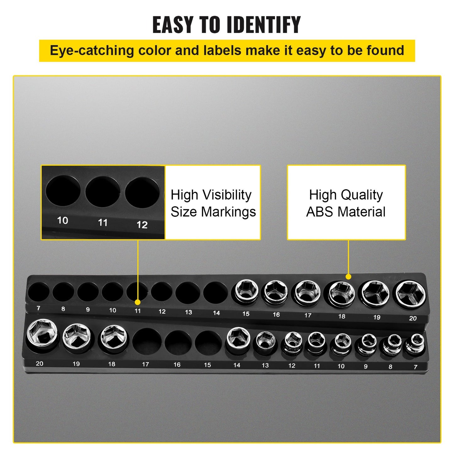 VEVOR 6-Pack Metric and SAE Magnetic Socket Organizers, 1.27cm, 0.95cm, 0.64cm Drive