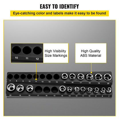 VEVOR 6-Pack Metric and SAE Magnetic Socket Organizers, 1.27cm, 0.95cm, 0.64cm Drive
