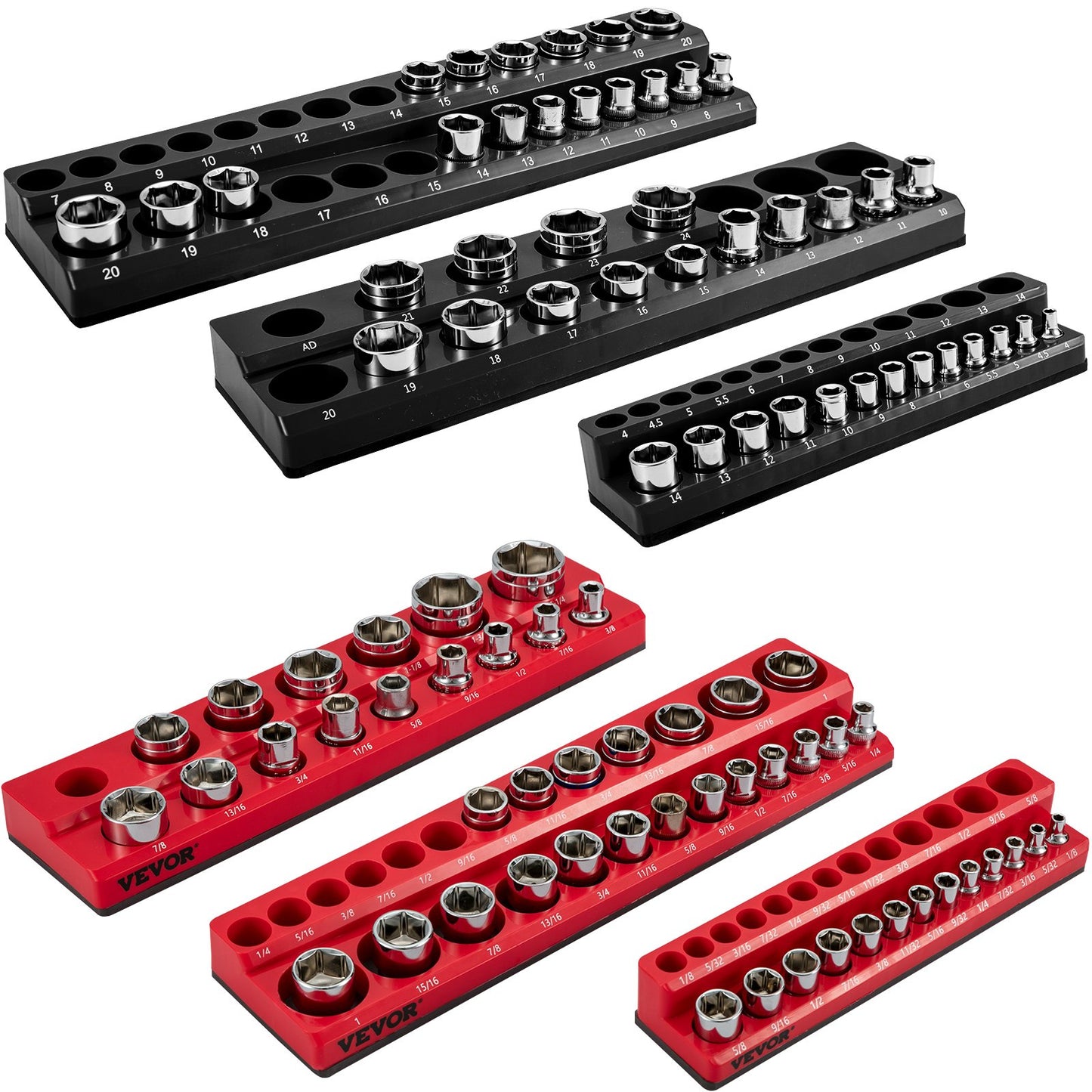 VEVOR 6-Pack Metric and SAE Magnetic Socket Organizers, 1.27cm, 0.95cm, 0.64cm Drive