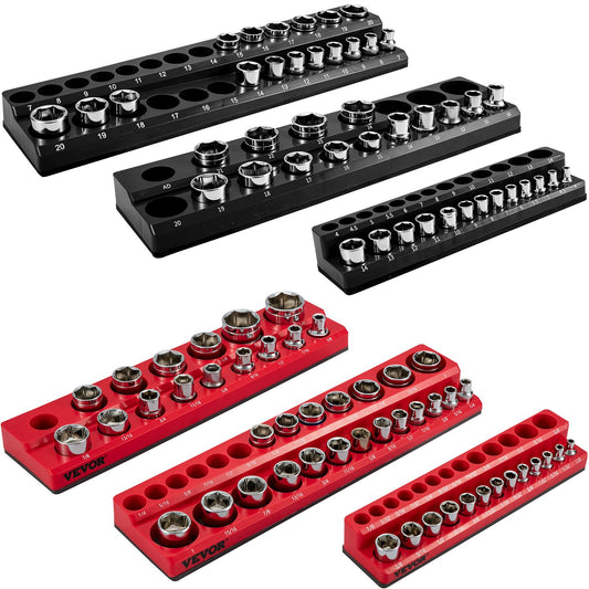 VEVOR 6-Pack Metric and SAE Magnetic Socket Organizers, 1.27cm, 0.95cm, 0.64cm Drive