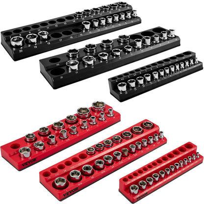 6-Pack Magnetic Socket Organizers, Metric & SAE, 1.27m, 0.95m, 0.64m Drive
