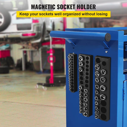 Magnetic Socket Organizer Set: 3 Metric Holders for 75 Sockets, Black, Durable ABS