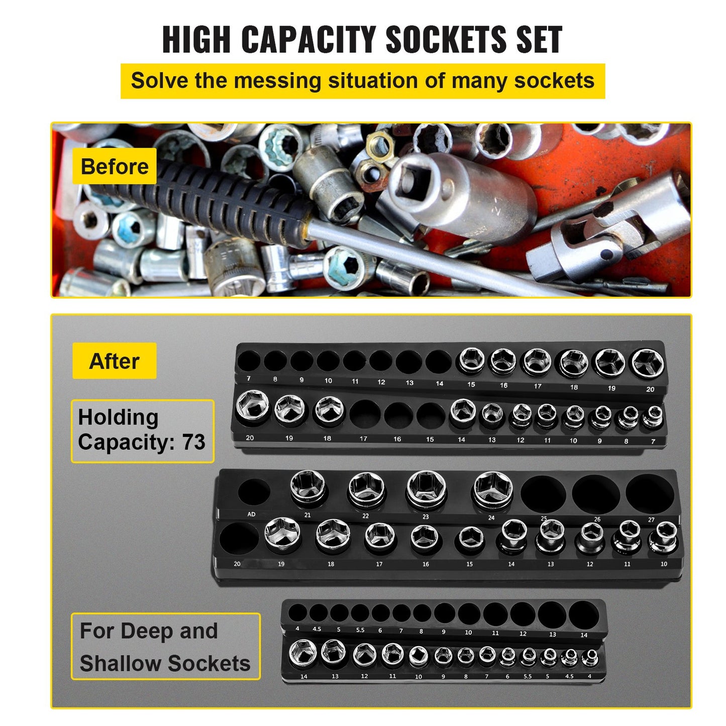 VEVOR 3-Pack Metric Magnetic Socket Organizers, 1.27cm, 0.95cm, 0.64cm Drive Socket