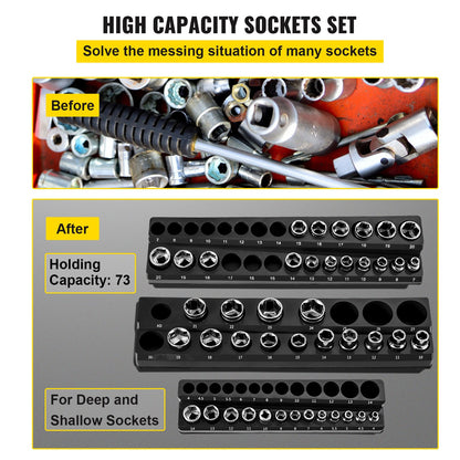 VEVOR 3-Pack Metric Magnetic Socket Organizers, 1.27cm, 0.95cm, 0.64cm Drive Socket