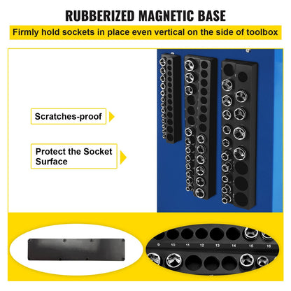 Magnetic Socket Organizer Set: 3 Metric Holders for 75 Sockets, Black, Durable ABS