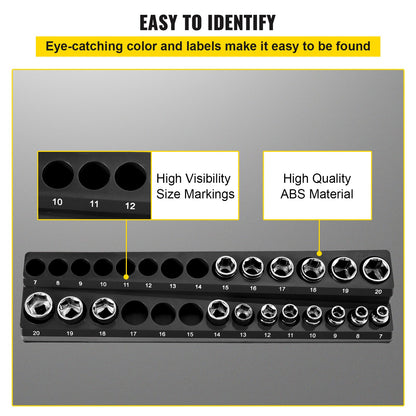 VEVOR 3-Pack Metric Magnetic Socket Organizers, 1.27cm, 0.95cm, 0.64cm Drive Socket