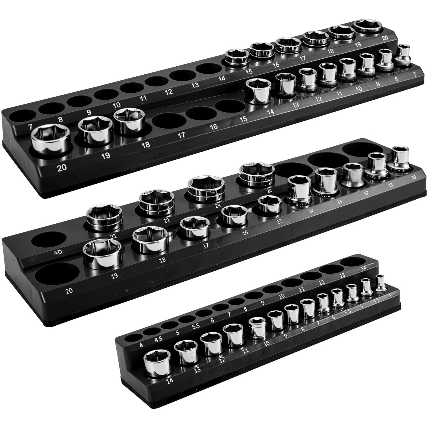 VEVOR 3-Pack Metric Magnetic Socket Organizers, 1.27cm, 0.95cm, 0.64cm Drive Socket