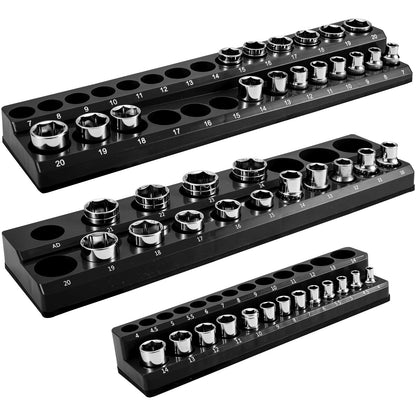 VEVOR 3-Pack Metric Magnetic Socket Organizers, 1.27cm, 0.95cm, 0.64cm Drive Socket