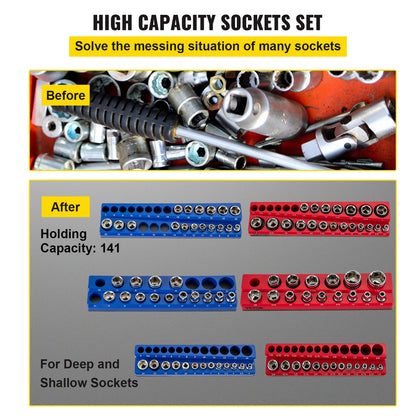 VEVOR 6-Pack Metric and SAE Magnetic Socket Organizers, 1.27cm, 0.95cm, 0.64cm Drive