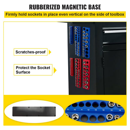 6-Pack Magnetic Socket Organizers for Metric & SAE, 0.0127m, 0.0095m, 0.0064m Drives