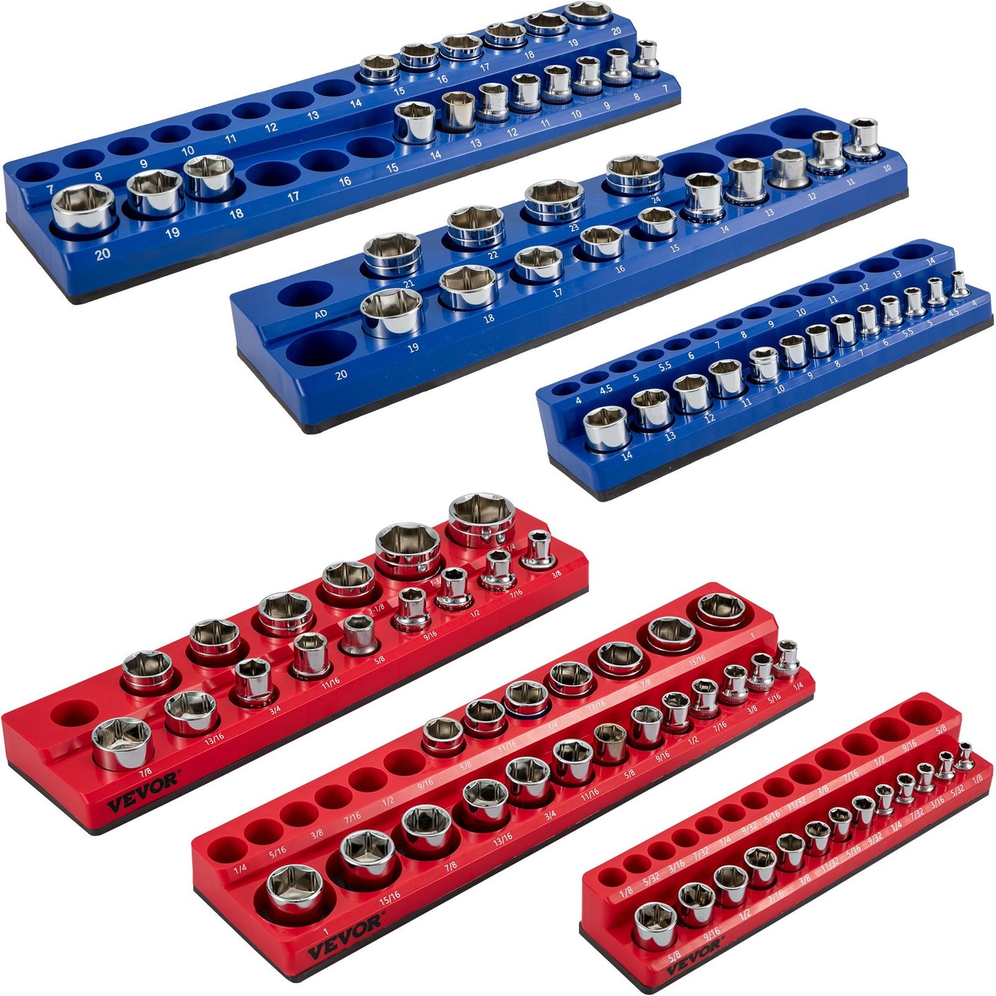 VEVOR 6-Pack Metric and SAE Magnetic Socket Organizers, 1.27cm, 0.95cm, 0.64cm Drive