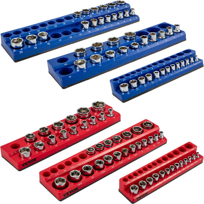 VEVOR 6-Pack Metric and SAE Magnetic Socket Organizers, 1.27cm, 0.95cm, 0.64cm Drive