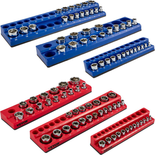 VEVOR 6-Pack Metric and SAE Magnetic Socket Organizers, 1.27cm, 0.95cm, 0.64cm Drive