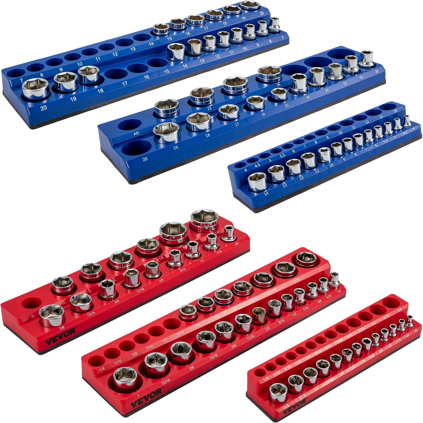 6-Pack Magnetic Socket Organizers for Metric & SAE, 0.0127m, 0.0095m, 0.0064m Drives