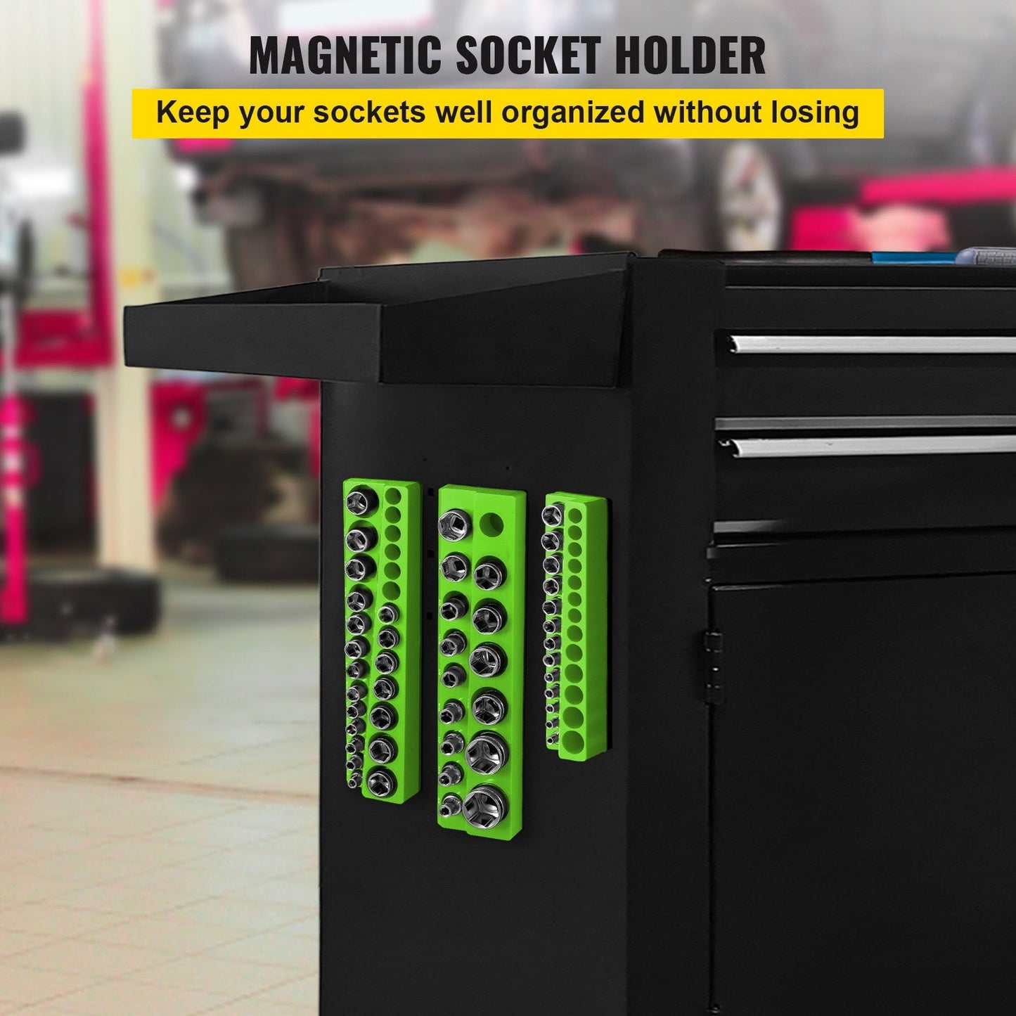 Magnetic Metric Socket Organizers Set, 1/2m, 3/8m, 1/4m Drive, Holds 68 Sockets