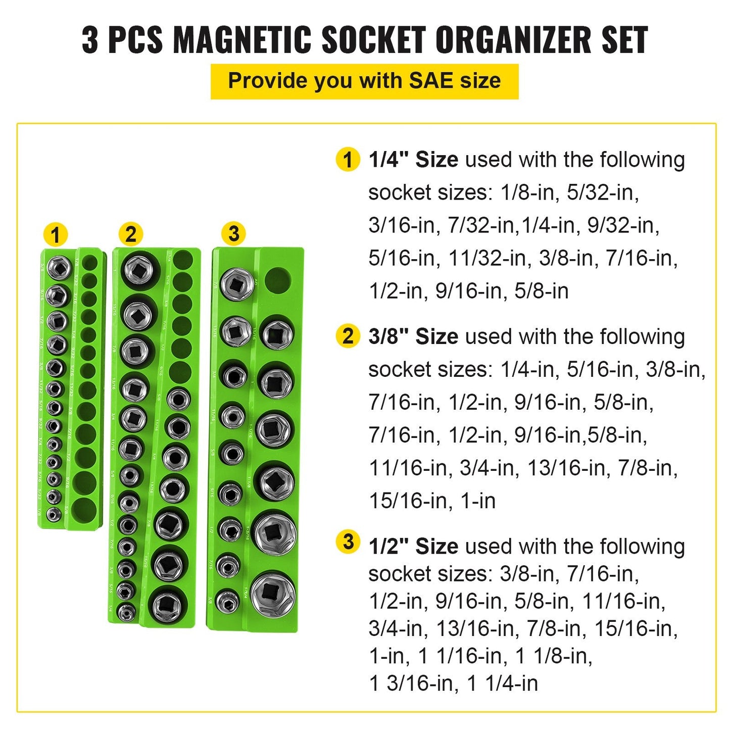 Magnetic Metric Socket Organizers Set, 1/2m, 3/8m, 1/4m Drive, Holds 68 Sockets