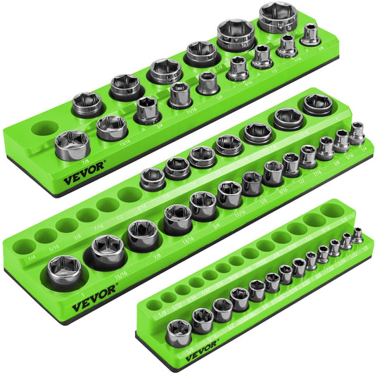 VEVOR 3-Pack Metric Magnetic Socket Organizers, 1/2-inch, 3/8-inch, 1/4-inch Drive