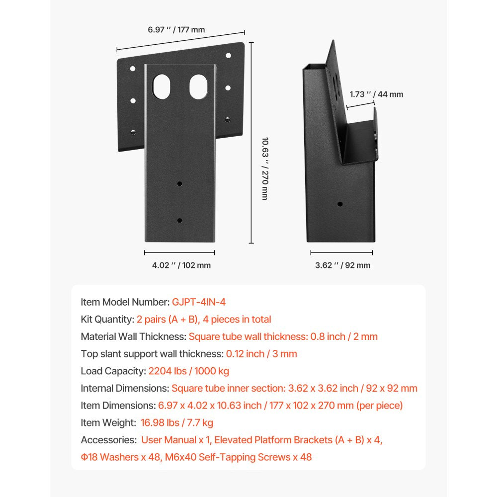 VEVOR Compound Angle Platform Brackets Fit 3.5x3.5 In/88.9x88.9 mm Lumber 4 Pcs