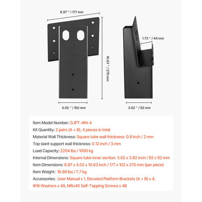 VEVOR Compound Angle Platform Brackets Fit 3.5x3.5 In/88.9x88.9 mm Lumber 4 Pcs