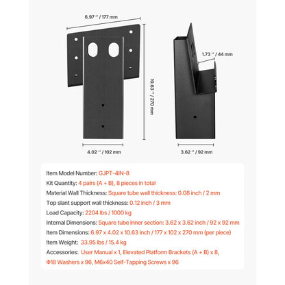 VEVOR Compound Angle Platform Brackets Fit 3.5x3.5 In/88.9x88.9 mm Lumber 8 Pcs
