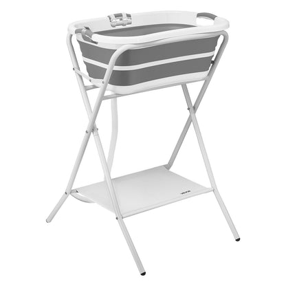 Dog Bathtub, Elevated Dog Bath Tub, 2 in 1 Collapsible Pet Bathing Grooming Wash Station, Portable Foldable Space-saving, Built-in Drain Outlet with Drain Hose for Small Pet Cat, Gray & White