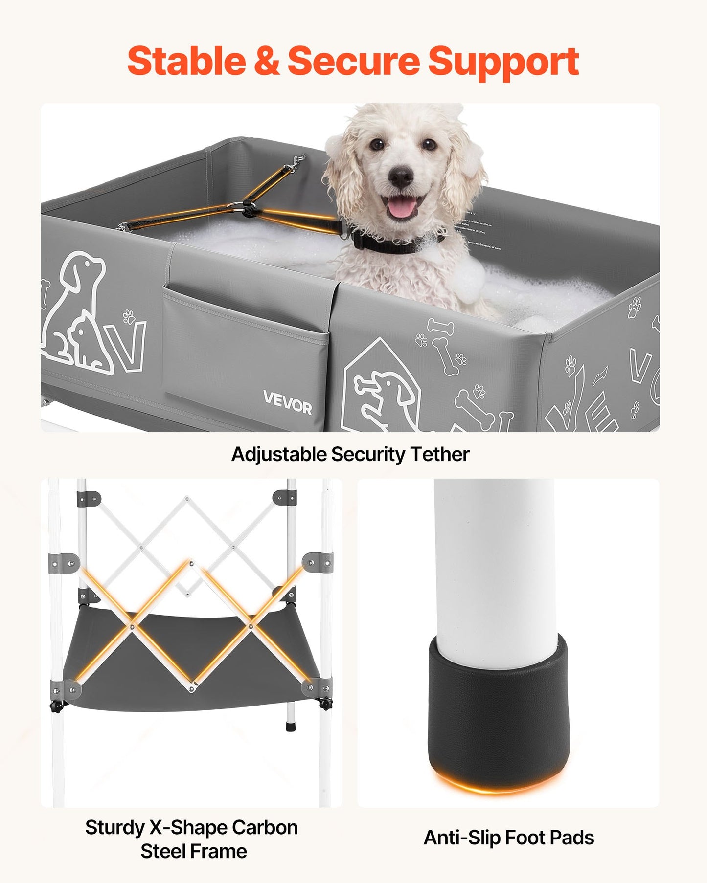 Dog Bathtub, Elevated Dog Bath Tub, Collapsible Pet Bathing Grooming Wash Station, Portable Foldable Space-saving, with Built-In Drain Hose for Small and Medium Pet Cat Indoor & Outdoor, Gray