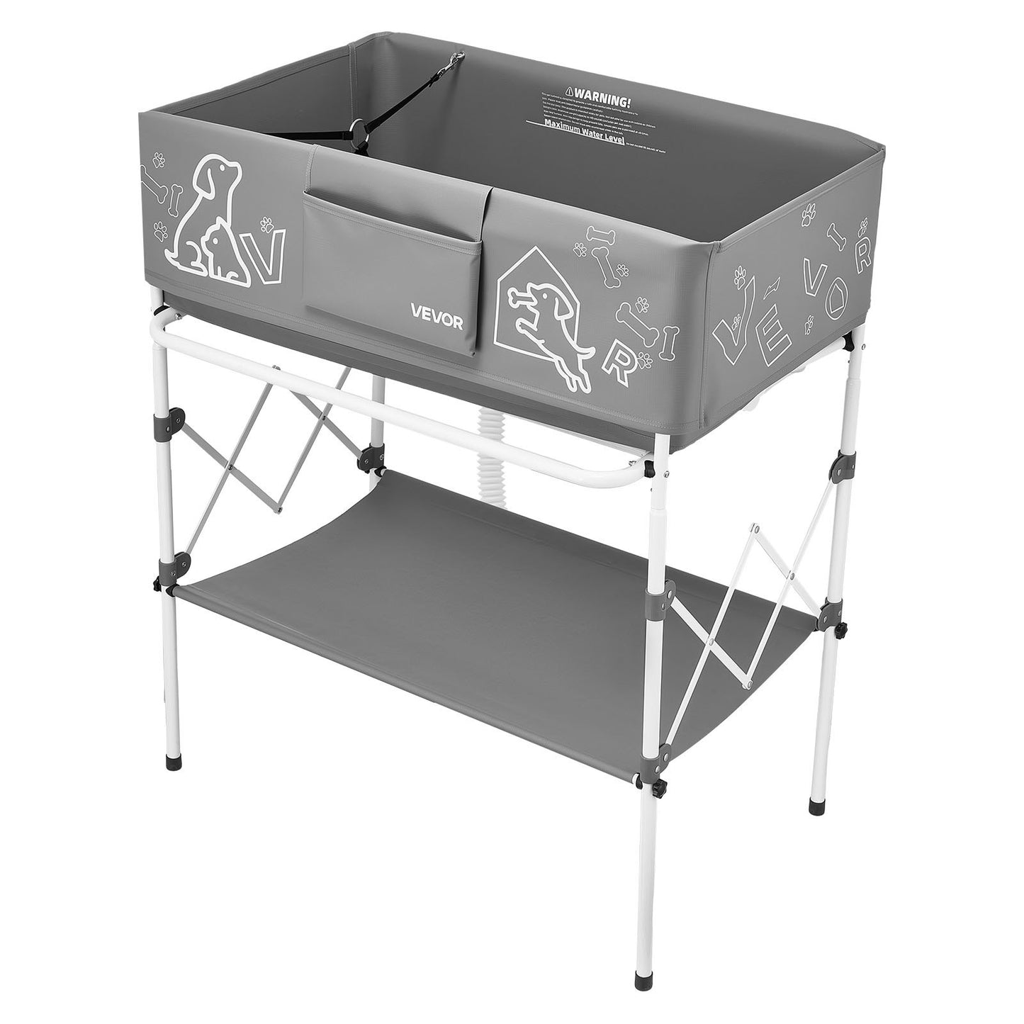 Dog Bathtub, Elevated Dog Bath Tub, Collapsible Pet Bathing Grooming Wash Station, Portable Foldable Space-saving, with Built-In Drain Hose for Small and Medium Pet Cat Indoor & Outdoor, Gray