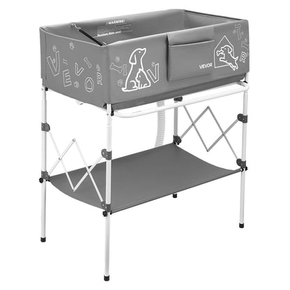 Dog Bathtub, Elevated Dog Bath Tub, Collapsible Pet Bathing Grooming Wash Station, Portable Foldable Space-saving, with Built-In Drain Hose for Small and Medium Pet Cat Indoor & Outdoor, Gray