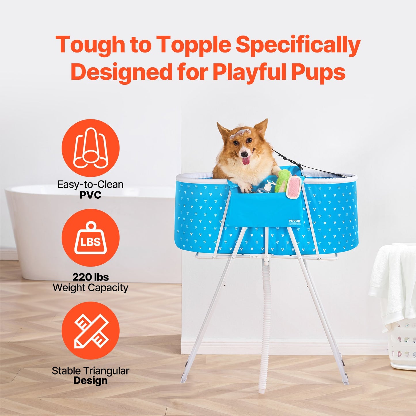 VEVOR Foldable Dog Bathtub Elevated Light Blue Pet Bathing Station for Dog & Cat