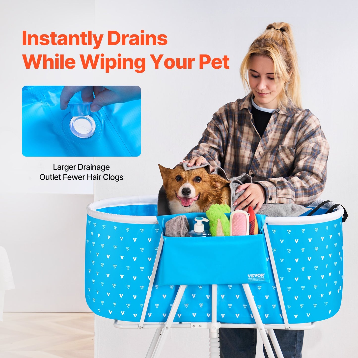 VEVOR Foldable Dog Bathtub Elevated Light Blue Pet Bathing Station for Dog & Cat