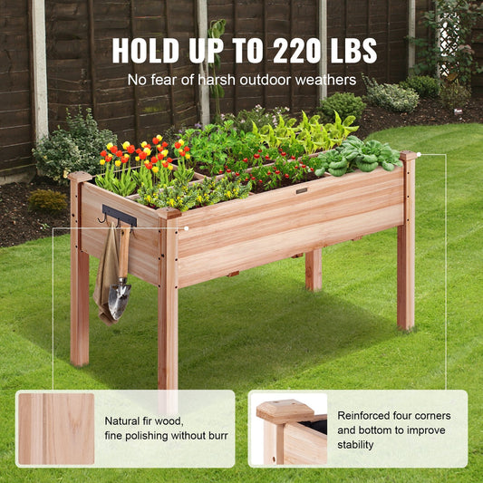 Elevated Wooden Planter Box for Outdoor Gardening, 120 x 58 x 76 cm, 100 kg Capacity