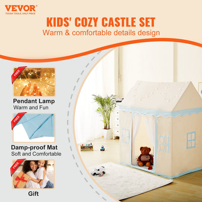 Kids Playhouse Tent with Mat & Lamp, Indoor/Outdoor, Ages 1-5, Beige