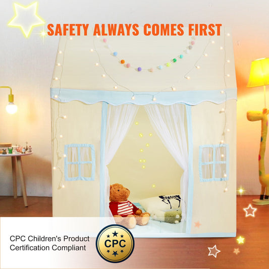 Kids Playhouse Tent with Mat & Lamp, Indoor/Outdoor, Ages 1-5, Beige