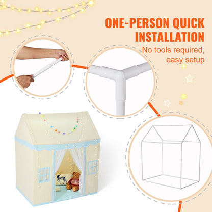 Kids Playhouse Tent with Mat & Lamp, Indoor/Outdoor, Ages 1-5, Beige