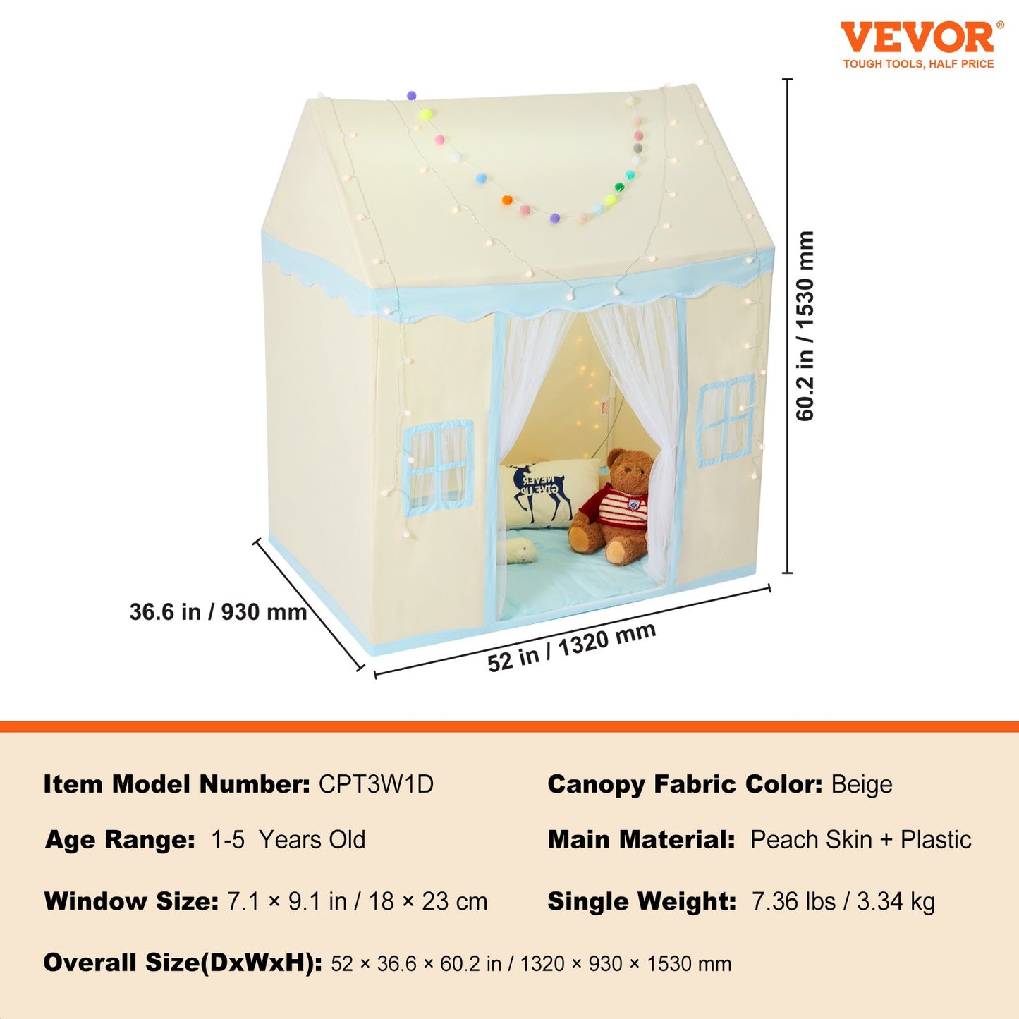 VEVOR Kids Play Tent, Kids Tent for Kids 1-5 Years Old, Toddler Tent with Mat and