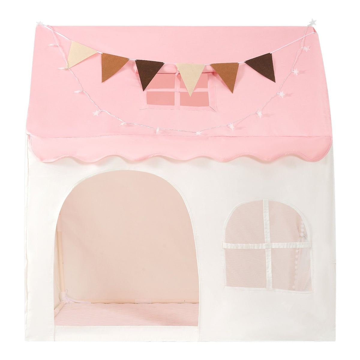 Kids Play Tent PVC Frame Playhouse for Kids with Padded Mat Pink, for Toddlers Girls Boys, Indoor & Outdoor, Reading Nook Nap Bed Tent, with Stars Lights, Carry Bag, Flag, Breathable Window
