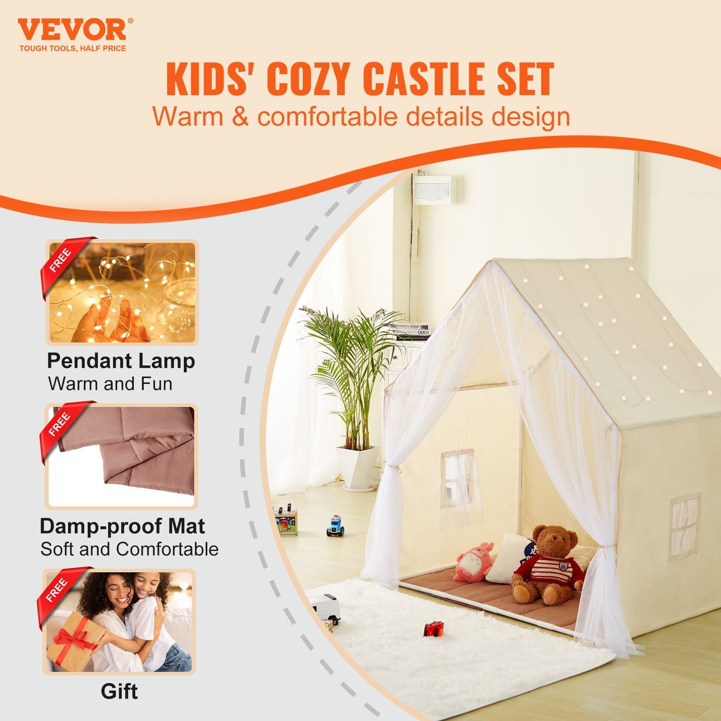 VEVOR Kids Play Tent, Kids Tent for Kids 1-5 Years Old, Toddler Tent with Mat and