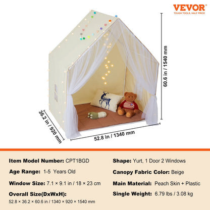 Toddler Yurt Tent with Mat & Lamp for Indoor/Outdoor Use, Ages 1-5, Beige