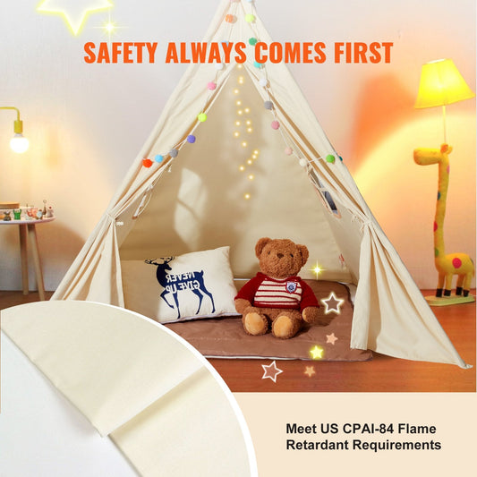 Kids Teepee Tent with Mat & Windows, Indoor/Outdoor Playhouse for Ages 1-5