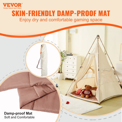 Foldable Teepee Play Tent for Toddlers, Indoor/Outdoor Use, Ages 1-5, Beige